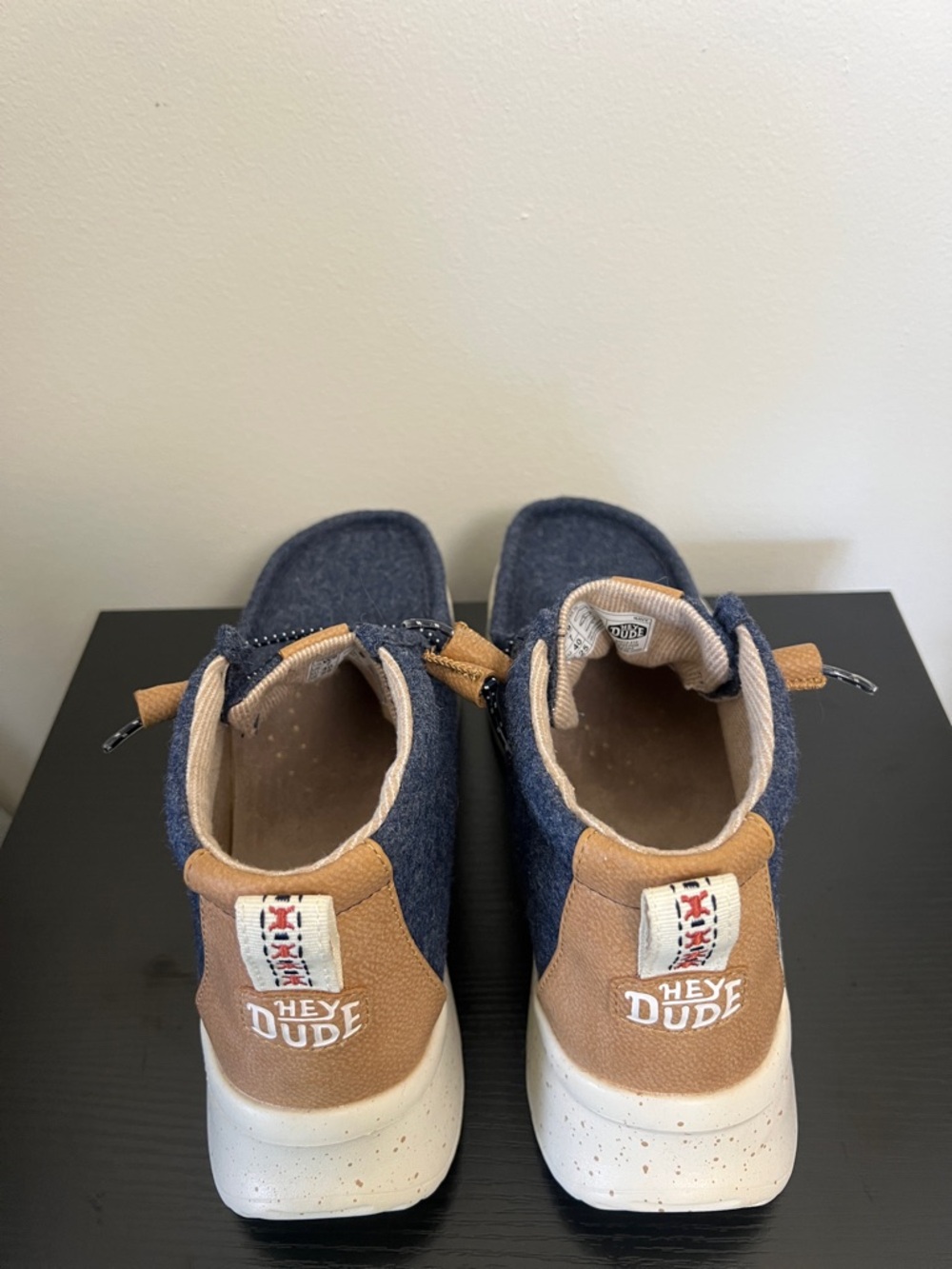 Hey Dude Navy Platform Slip-On Sneakers with Tan Accents - Picture 3 of 5